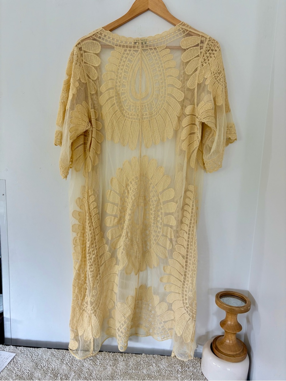 REBELLION AGAIN Sm Sheer Embroidery Yellow Kimono Mesh 43” L Boho Festival Beach - Picture 9 of 11